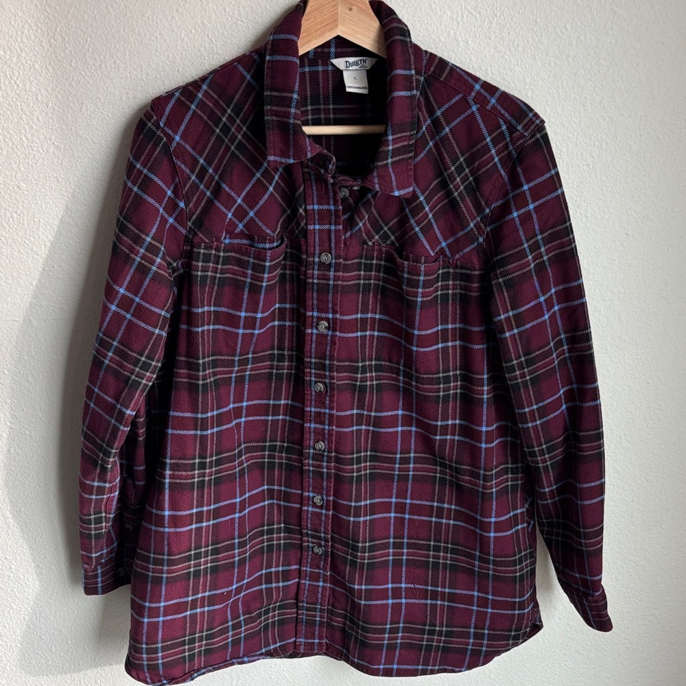 DULUTH TRADING CO Shirt Long Sleeve Heavy Flannel Pockets Women Large